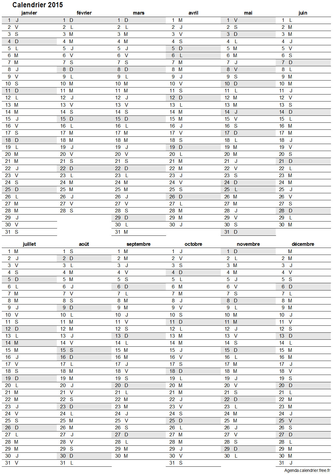 Calendrier 2015 vierge avec jours f ri s imprimer gratuit au